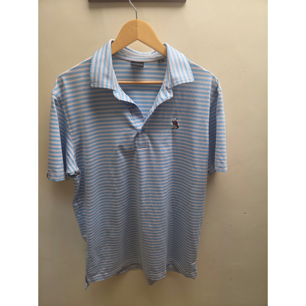Dunning Golf Mens Medium Polo Shirt Blue White Striped Performance Short Sleeve